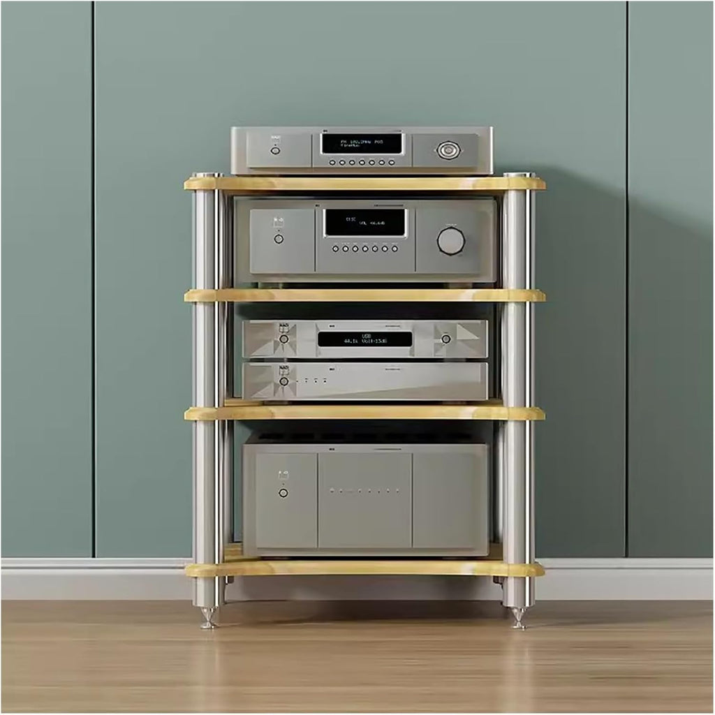 Heavy Duty HiFi Audio Rack Stand - Modern 4-Tier Media Tower for Living Room, Compact Stereo Equipment Shelves, Durable & Stylish Design, Ideal for Small Spaces