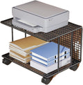 Printer Shelf,2-Tier Printer Stand Printer Cart, Under Desk Printer Shelf, Metal Printer Table with 360° Lockable Wheels, Storage Rack for 3D & Laser Printer, Scanner, Heat Press(Black,48x38x37cm)