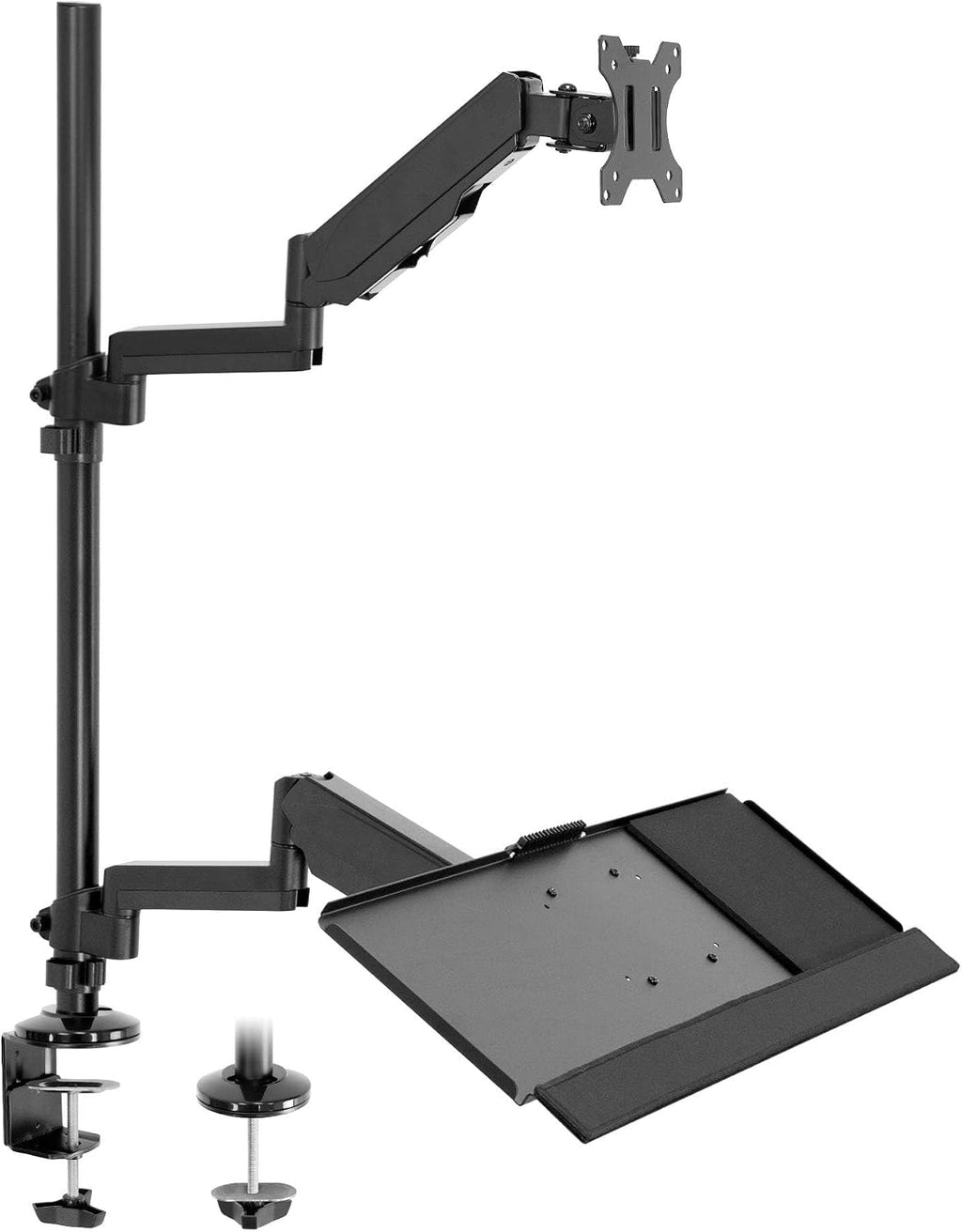 Mount-It! Sit-Stand Monitor Arm Desk Mount with Keyboard Tray, Single Monitor Fits Up to 32', Height Adjustable Gas Spring, Full Motion Articulating Arm, Clamp or Grommet, Black