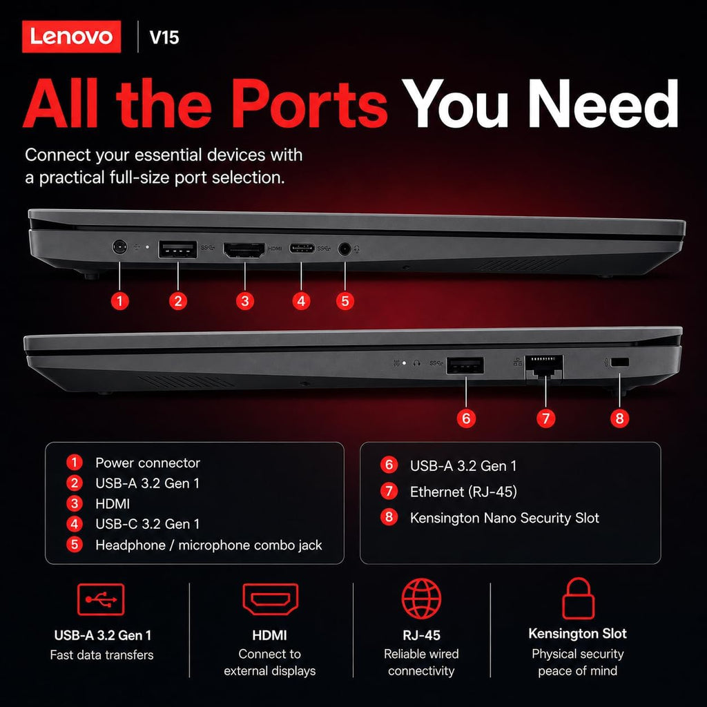 Lenovo 2026 Business and Student Laptop with MS 365 for Web, Intel Powerful Processor, 8GB DDR5, 256GB PCIE, 15.6' FHD Display, Wi-Fi 6, Fast Charging Speed, 14.5-Hour Battery Life, Windows 11 Pro