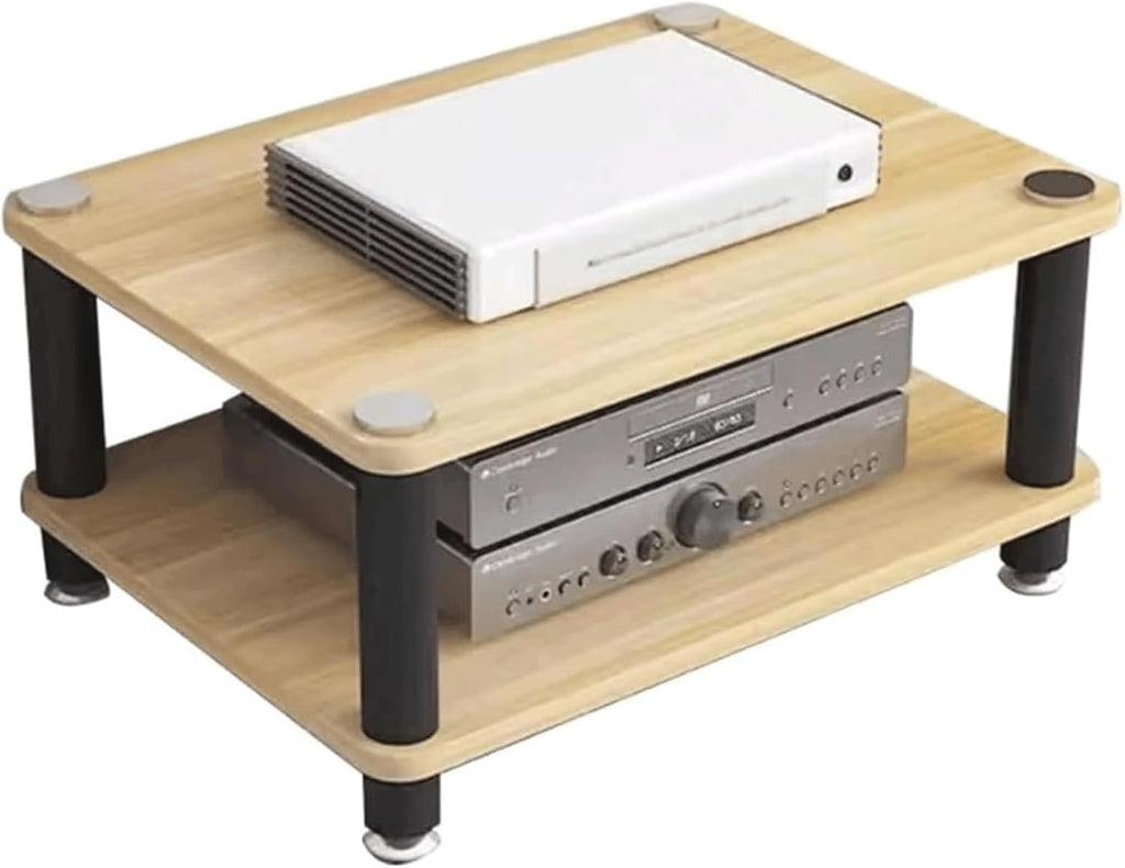 Audio Rack Multi-Layer Stereo Rack Audio Equipment Rack Audio Open Rack Cabinet Wooden HiFi Rack Audio-Video Shelving with Steel Pipe(Natural,2 Tier)