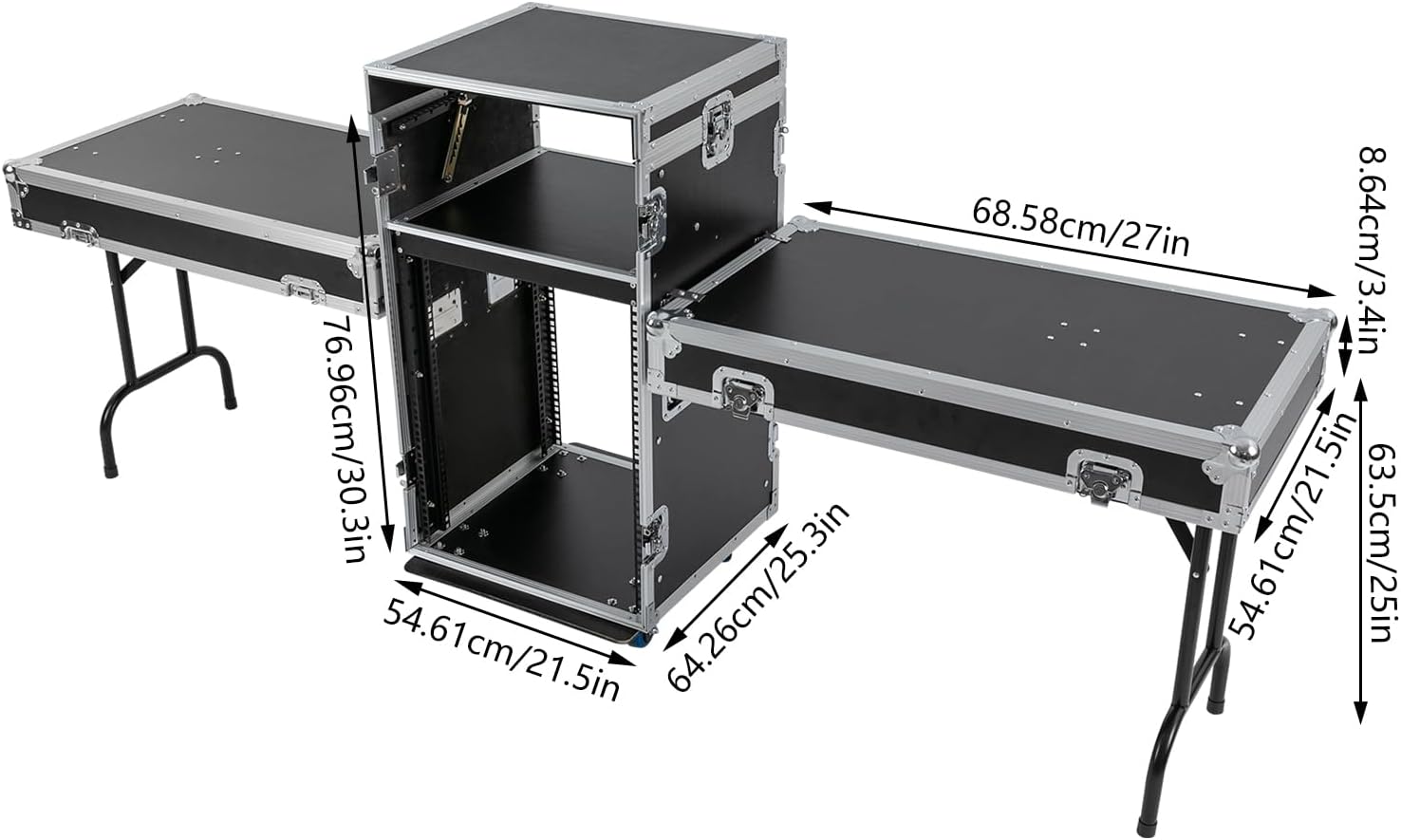 14U PA DJ Rack with 2 DJ Table Tops, 661LBS Recording Studio Racks Audio Equipment Cabinet, Mobile Stereo Rack with 4 Lockable Wheels for Studio/Wedding (14U)