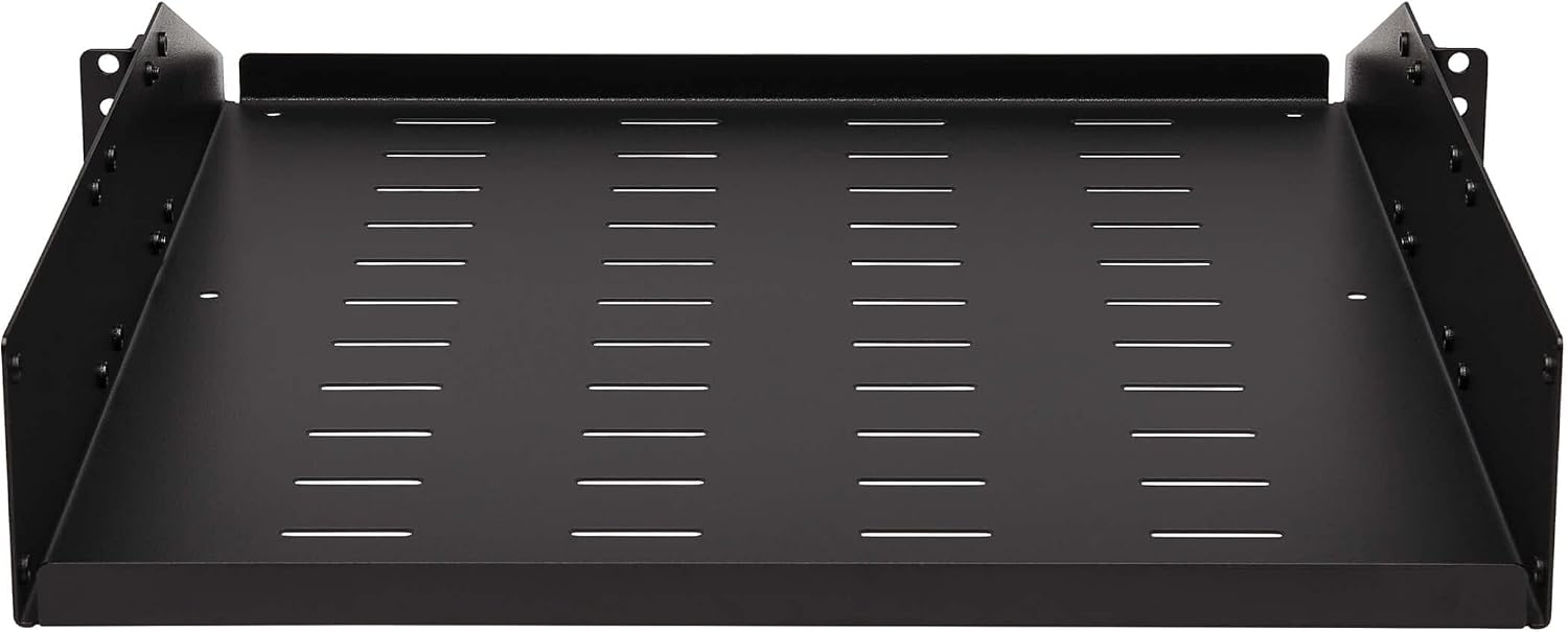 Tripp Lite 2U Universal Mount Server Rack Enclosure Shelf, Black Steel, Vented Airflow Design, Mount Hardware Included, 21.7 inch Depth, 100 lbs / 45 kg Capacity, 5-Year Warranty (SRSHELF2PUNIV)