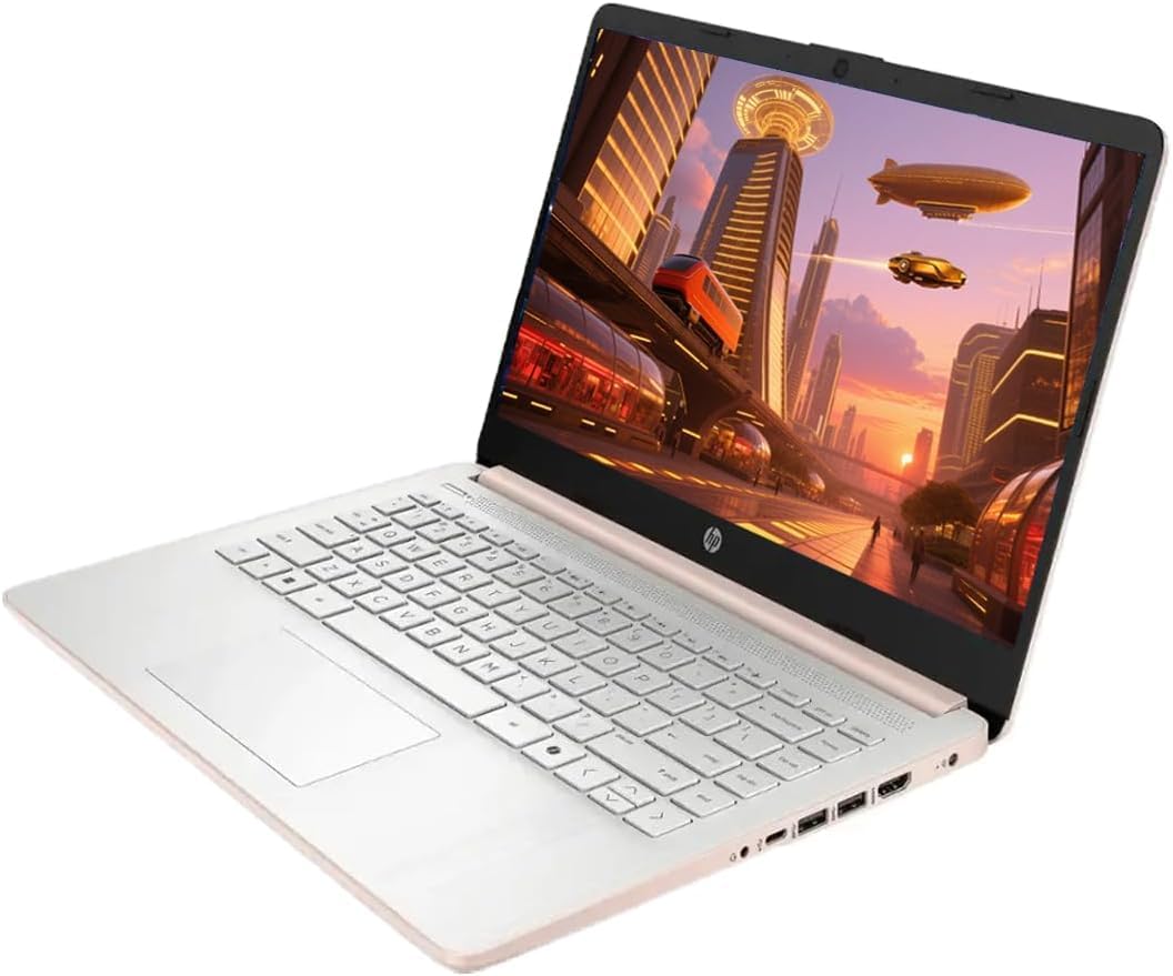HP 14' HD Laptop with Microsoft Office and 1TB Cloud Storage (1-Year)| 16GB RAM| 128GB SSD | Intel 4-Core CPU(Beat i3-10110U)| Ultra Light| Wi-Fi| Bluetooth Webcam| Windows 11| RK Bundle|Rose Gold