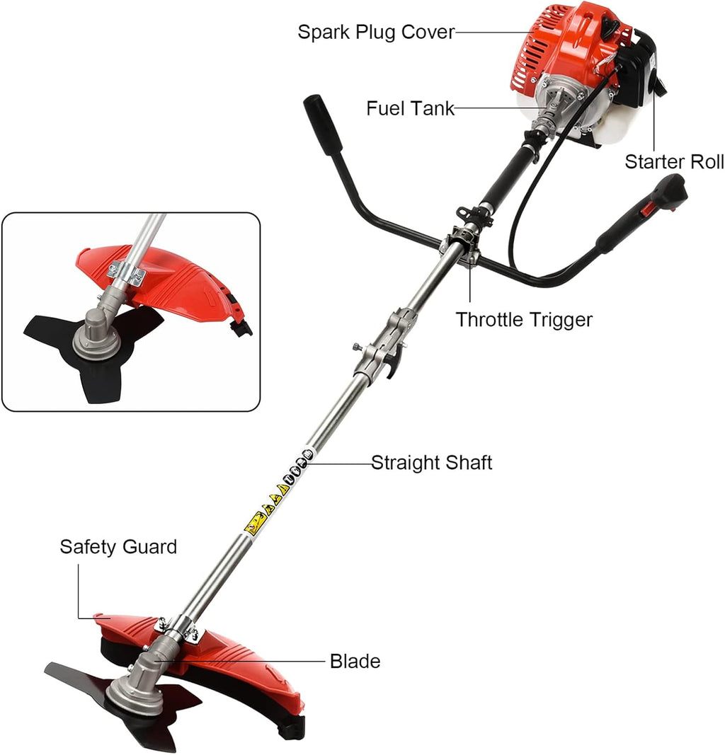 Cuteam Lawn Mower, Strong Powerful Full Functioning Guard Accessories Hedge Trimmer 52cc 2-Stroke Gas Straight Shaft String Backpack Grass Trimmer (Red)