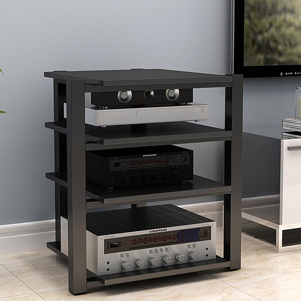 Audio Rack AV Media Stand Media Audio Tower Cabinet 2/3/4 Tier Audio Rack, for Entertainment Stereo Racks Component Storage and Collection Display(Black,90cm/35.4in)