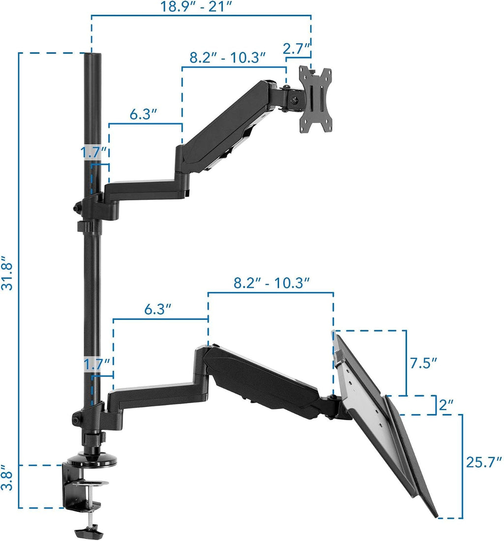 Mount-It! Sit-Stand Monitor Arm Desk Mount with Keyboard Tray, Single Monitor Fits Up to 32', Height Adjustable Gas Spring, Full Motion Articulating Arm, Clamp or Grommet, Black
