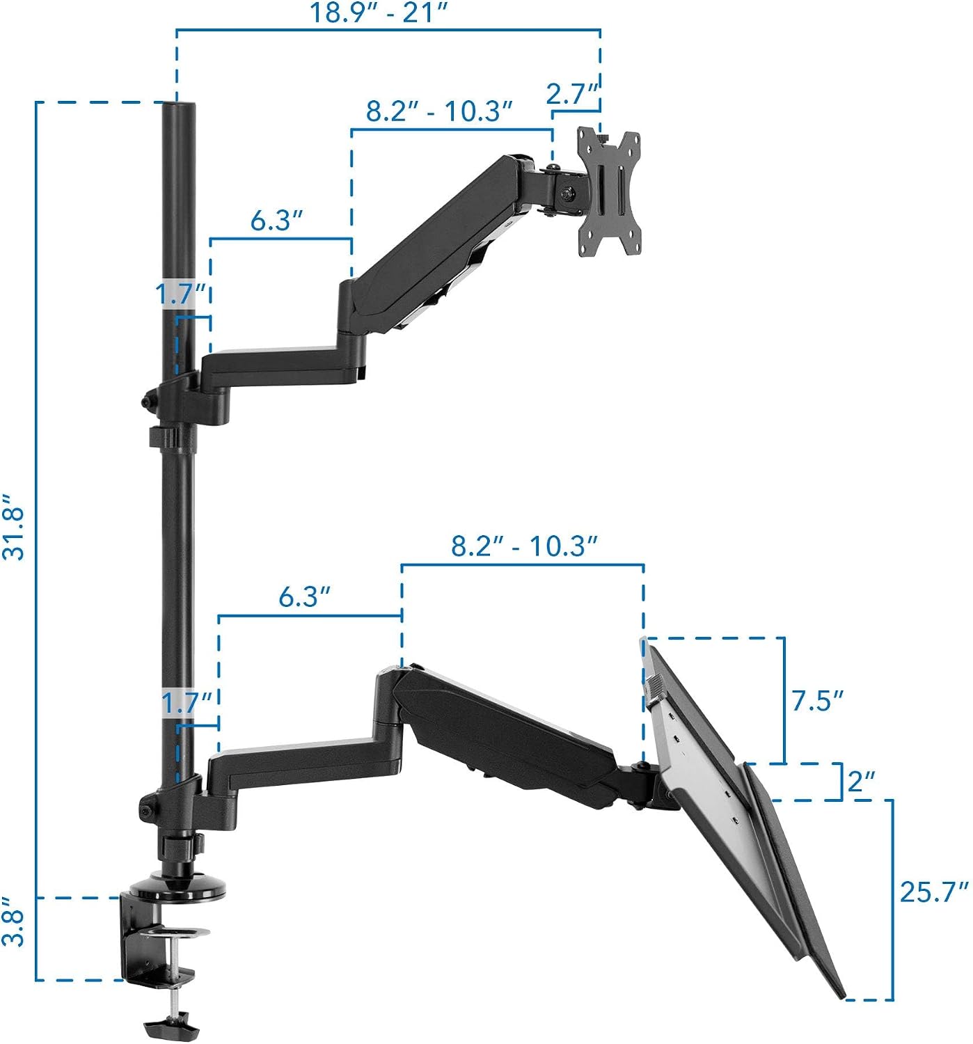 Mount-It! Sit-Stand Monitor Arm Desk Mount with Keyboard Tray, Single Monitor Fits Up to 32', Height Adjustable Gas Spring, Full Motion Articulating Arm, Clamp or Grommet, Black