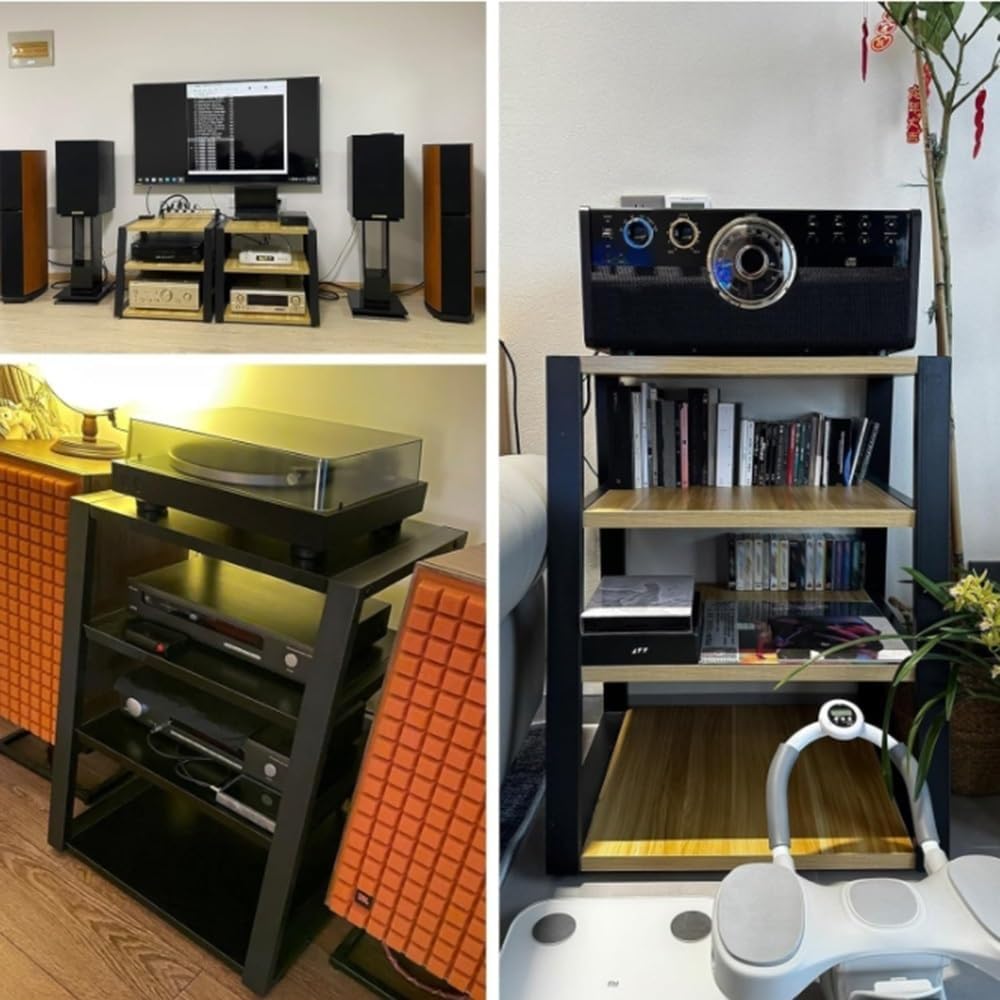 Walnut Audio/Video Component Cabinet, 3-Tier Media Storage Stand for AV Equipment, Entertainment Center with 2/3/4 Shelves, Ideal for Gaming & Stereo Components
