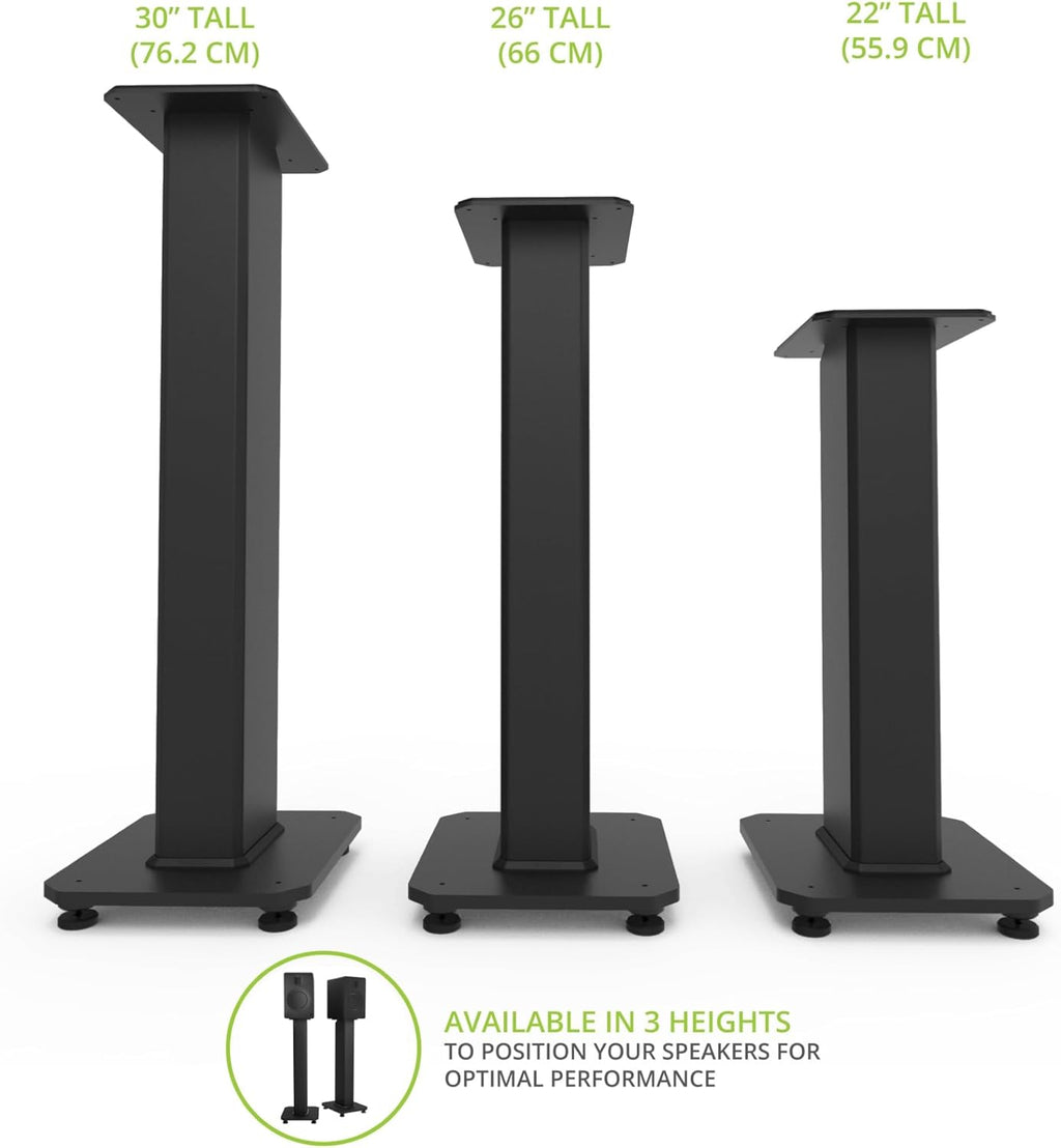 Kanto SX30 Universal Fillable Speaker Floor Stands for Bookshelf Speakers | 30' Tall | Adjustable Isolation Feet | Dedicated Cable Channel | Fill Bags & Level Incl. | Pair | Black