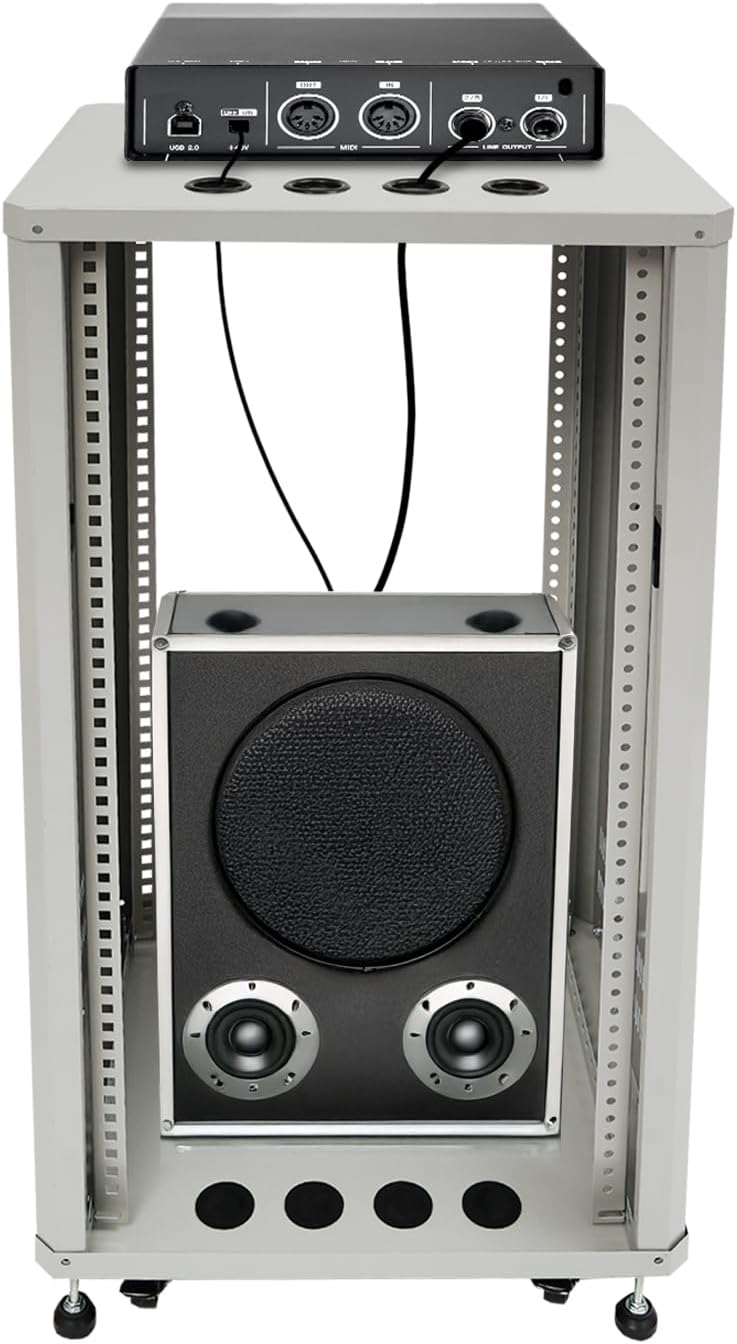22U Server Rack with Wheels&Leveling Feet, Freestanding Rolling Open Frame IT Network Server Cabinet Rack Shelf for Audio Video Music Recording Computer AV Data & IT Equipment,Up to 300 Lbs Load,Grey