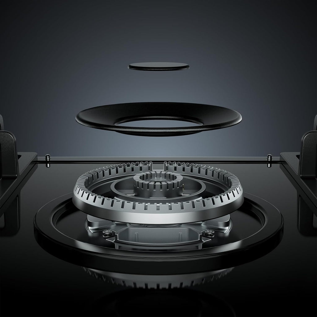 Empava 30 Inch Gas Stove Cooktop 5 Italy Sabaf Sealed Burners NG/LPG Convertible in Black Tempered Glass