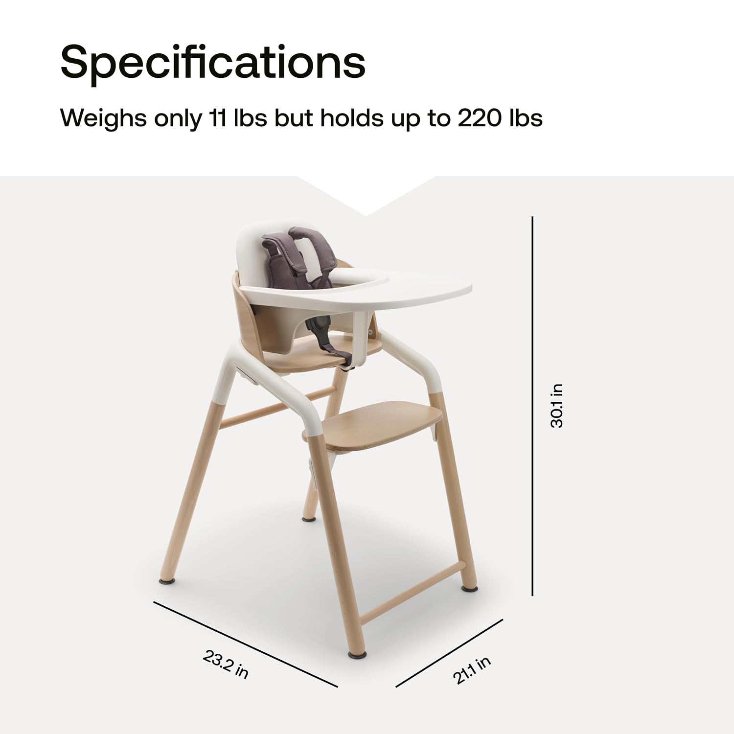 Bugaboo Giraffe Wooden Baby High Chair – Adjustable in 1 Second, Ergonomic & Easy Clean Highchair – Suitable from Birth with Newborn Set (Sold Separately) – FSC Beechwood & Bioplastic Design - White
