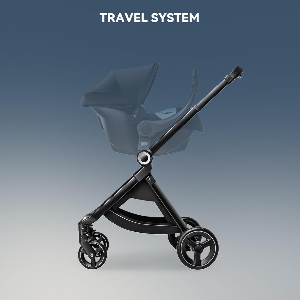 EMU Full-Size Foldable Baby Stroller Full Recline Cockpit Compact Toddler Stroller with Reversible Seat All-Terrain Newborn Infant Pram Carriage for City Outdoor - Dark Blue