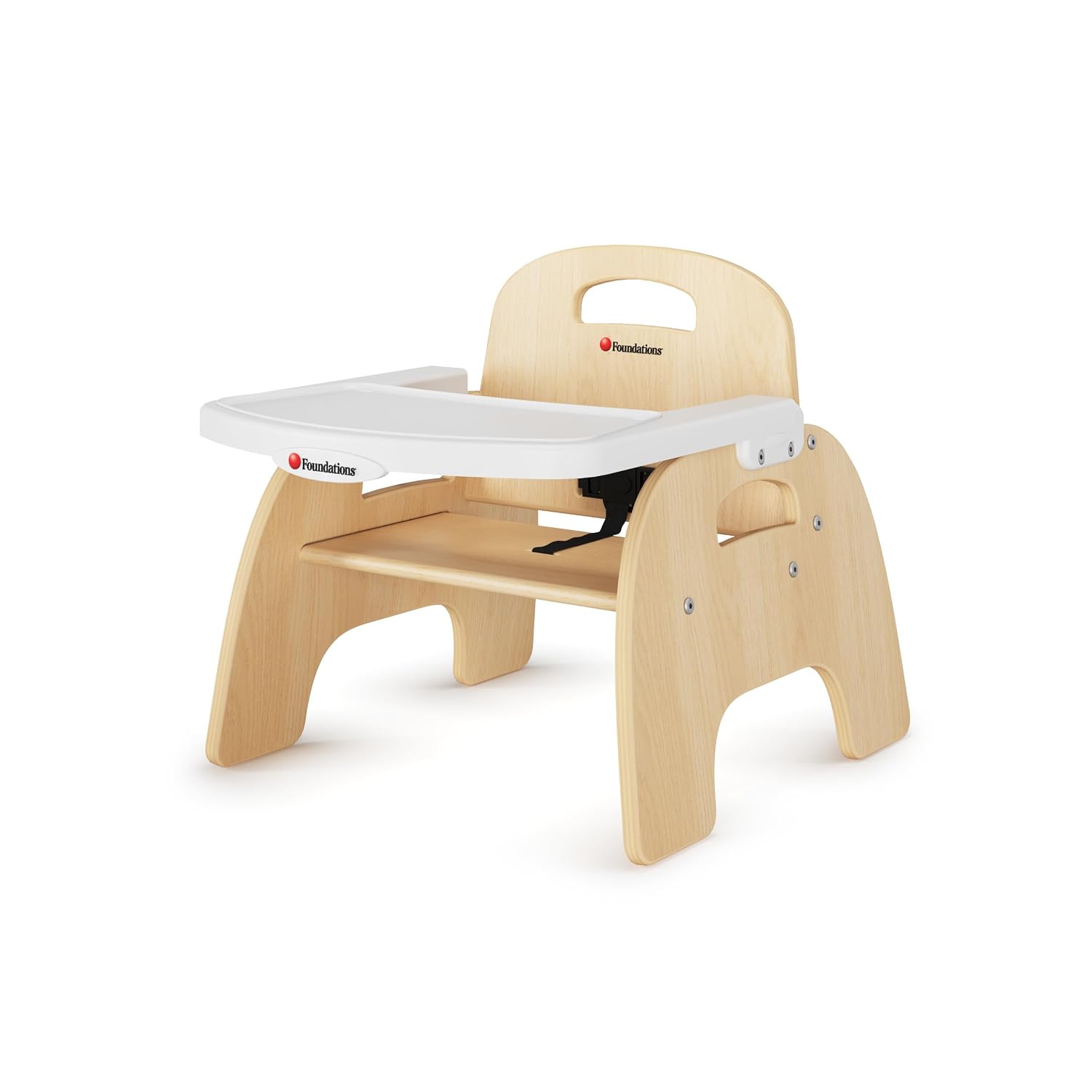 Foundations Easy Serve 7' Wood Feeding Chair for Toddlers, Adjustable Harness, Removable Dishwasher Safe Tray, 'No Tip' Base, Baltic Birch Plywood