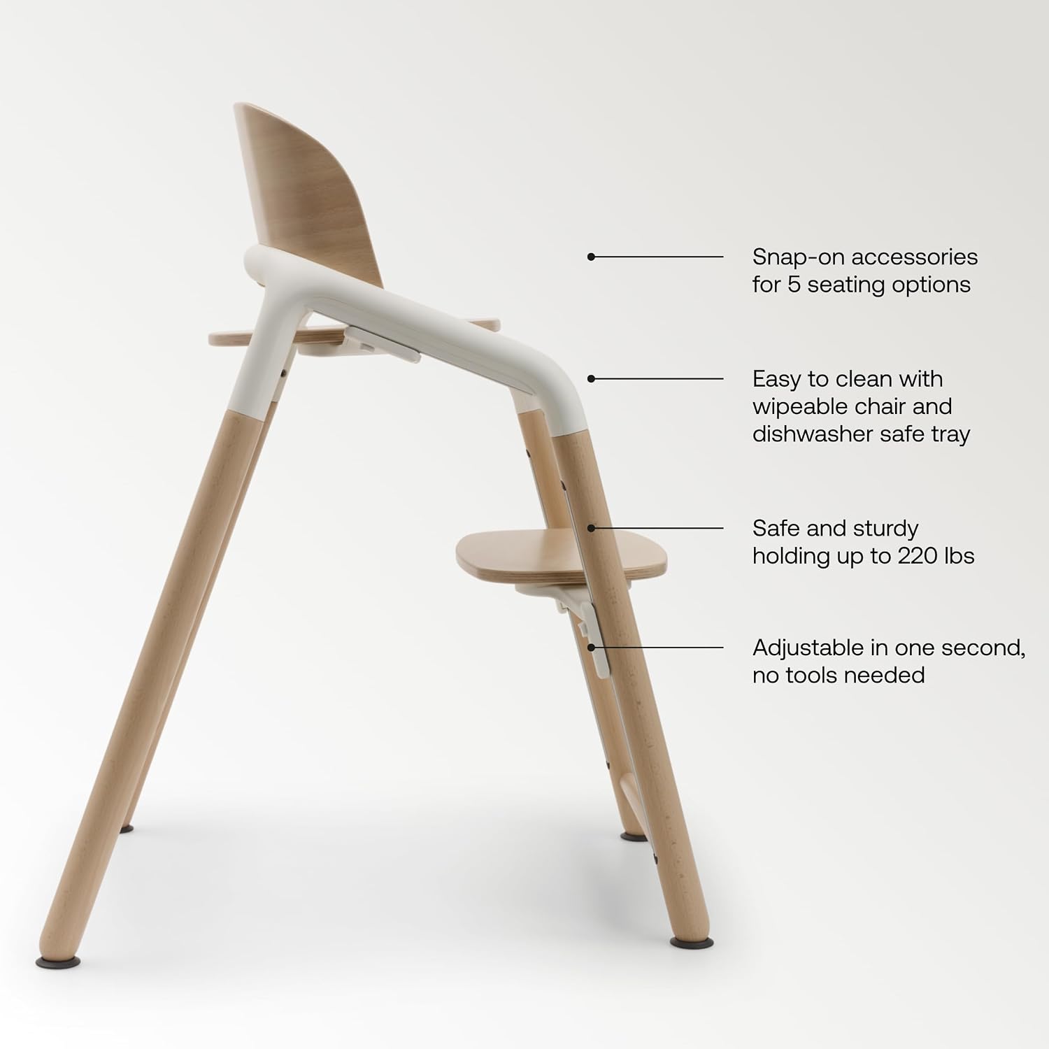 Bugaboo Giraffe Wooden Baby High Chair – Adjustable in 1 Second, Ergonomic & Easy Clean Highchair – Suitable from Birth with Newborn Set (Sold Separately) – FSC Beechwood & Bioplastic Design - Black