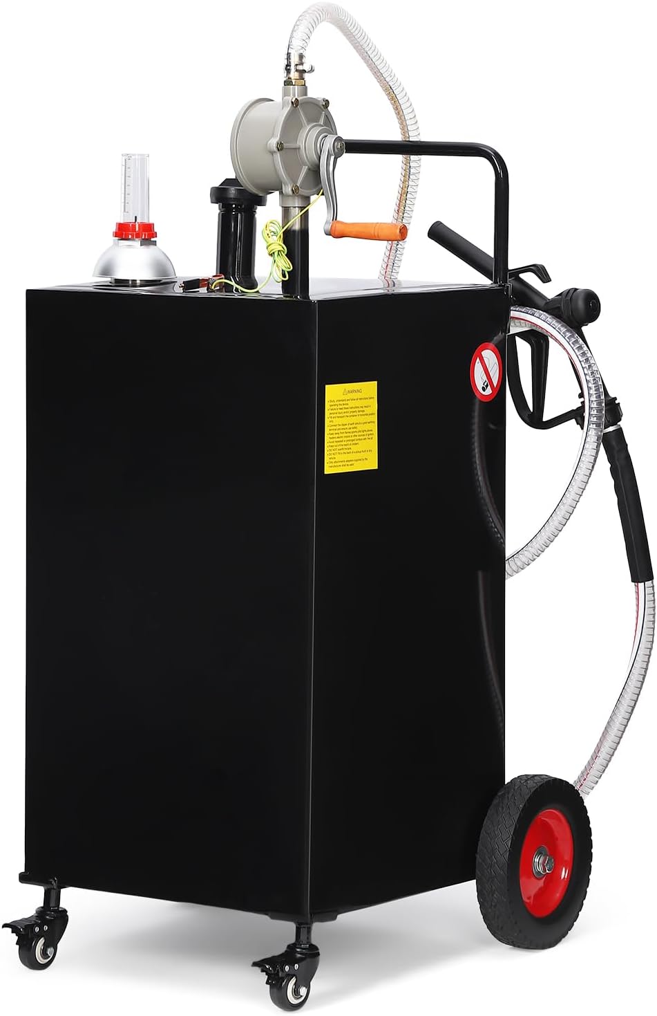 Garvee 30 gal Fuel Caddy with Manual Pump – Heavy Duty Gasoline & Diesel Transfer Tank On 4 Wheels, Spill-Proof Portable Fuel Container for Boat, Truck, Lawn Mower, ATV, Garage & Farm – Black