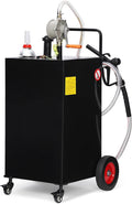 Garvee 30 gal Fuel Caddy with Manual Pump – Heavy Duty Gasoline & Diesel Transfer Tank On 4 Wheels, Spill-Proof Portable Fuel Container for Boat, Truck, Lawn Mower, ATV, Garage & Farm – Black