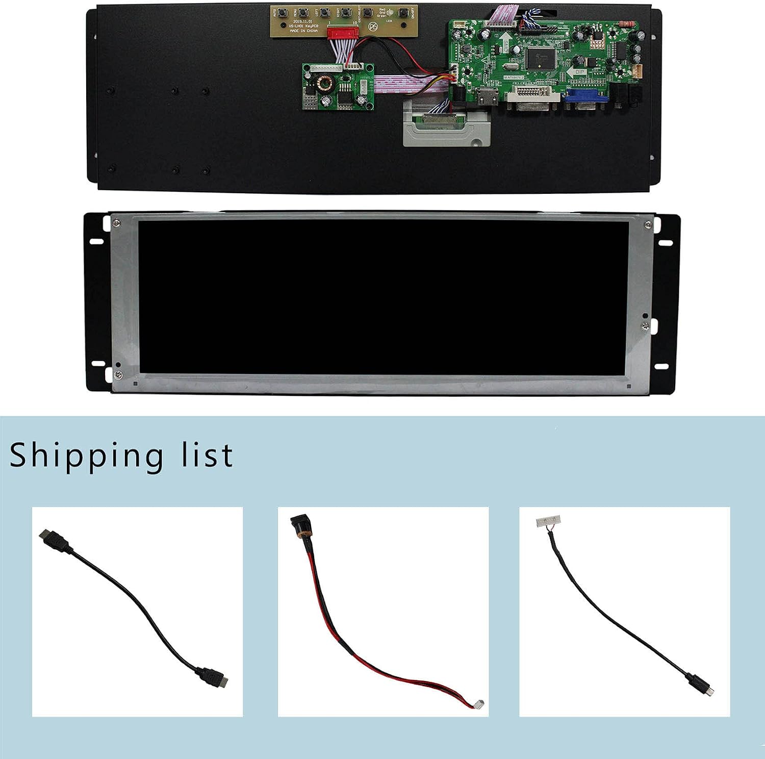 VSDISPLAY 14.9' 1280X390 LCD Screen LTA149B780F with VGA DVI Audio LVDs Controller Board 68676, Wall-Mounted,Work as Marquee Monitor, for Minor Cabinet Alterations
