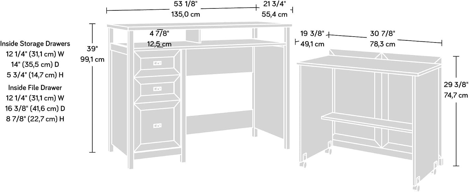 Sauder Cottage Road Credenza Desk, White Finish