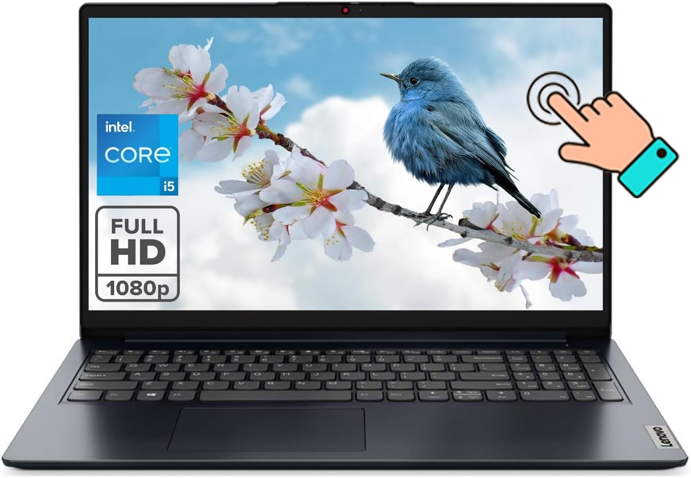 Lenovo Ideapad, 15.6' FHD Touchscreen Laptop, 12th Gen Intel Core i5-1235U 10-core Processor, 16GB RAM, 512GB SSD, Intel Iris Xe Graphics, Wi-Fi 6, Windows 11 S, Abyss Blue, EAT Mouse Accessories