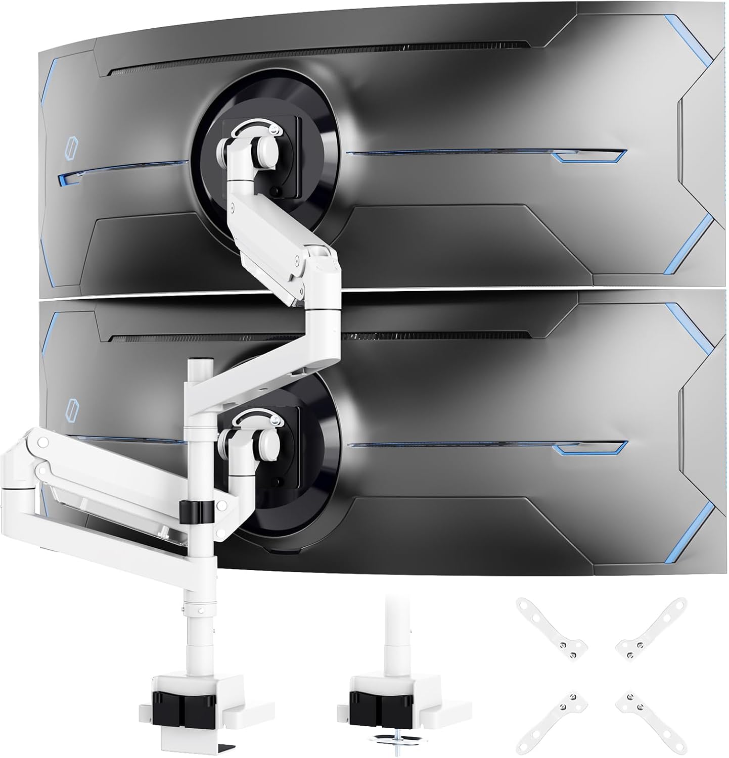 24-57 inch Dual Vertical Monitor Mount, Heavy Duty Monitor Arm for 2 Monitors, up to 59.4 lbs, Extra Tall/Wide Adjustable, Premium Aluminum Dual Monitor Desk Mount, VESA 75x75-200x200 mm, White
