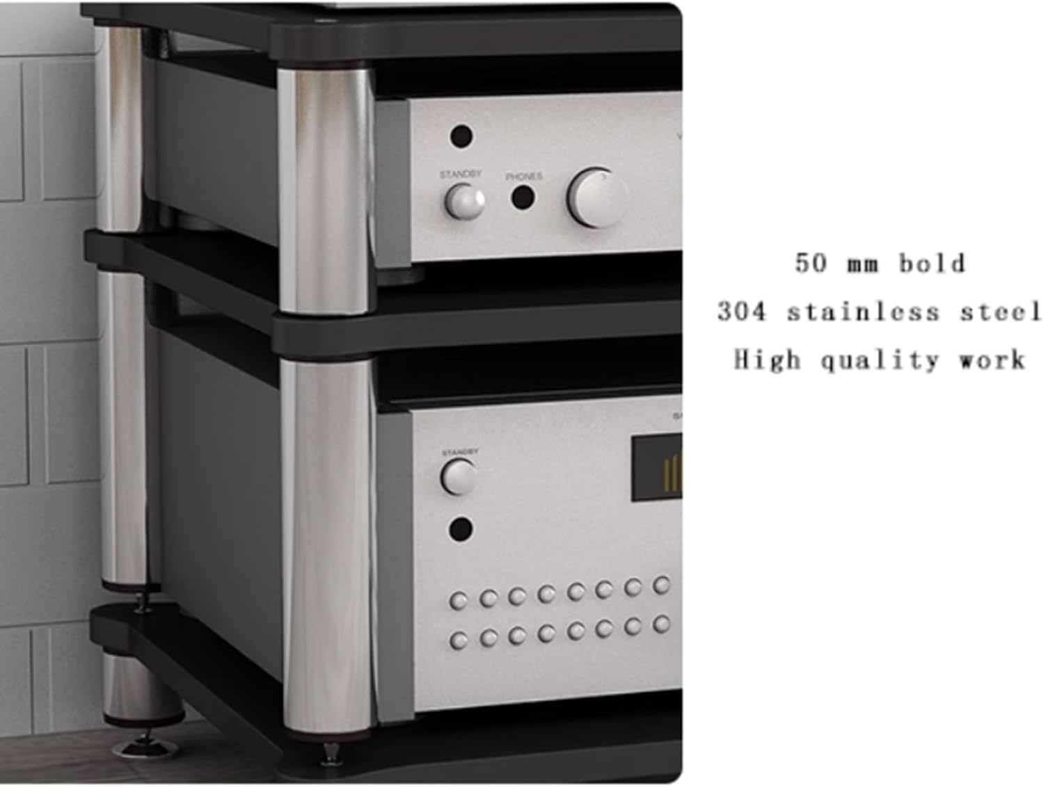 HiFi Audio Rack & Amplifier Stand for Home Theater, 2/3/4-Tier AV Equipment Shelf with Spikes Audio-Visual Shelving for Receiver, Turntable, Speaker(Wood,60 * 48 * 37cm(2Tier))