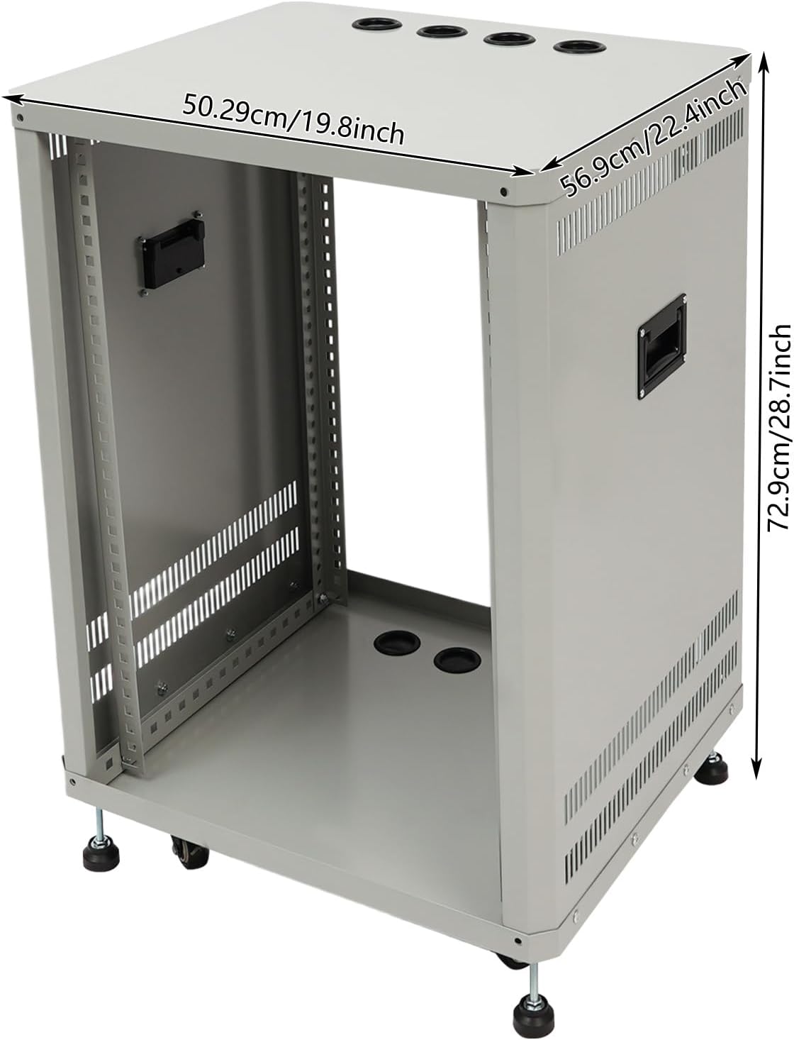 15U Server Rack with Wheels&Leveling Feet,Freestanding Rolling Open Frame IT Network Server Cabinet Rack Shelf for Audio Video Music Recording Computer AV Data & IT Equipment,Up to 300 Lbs Load,Grey