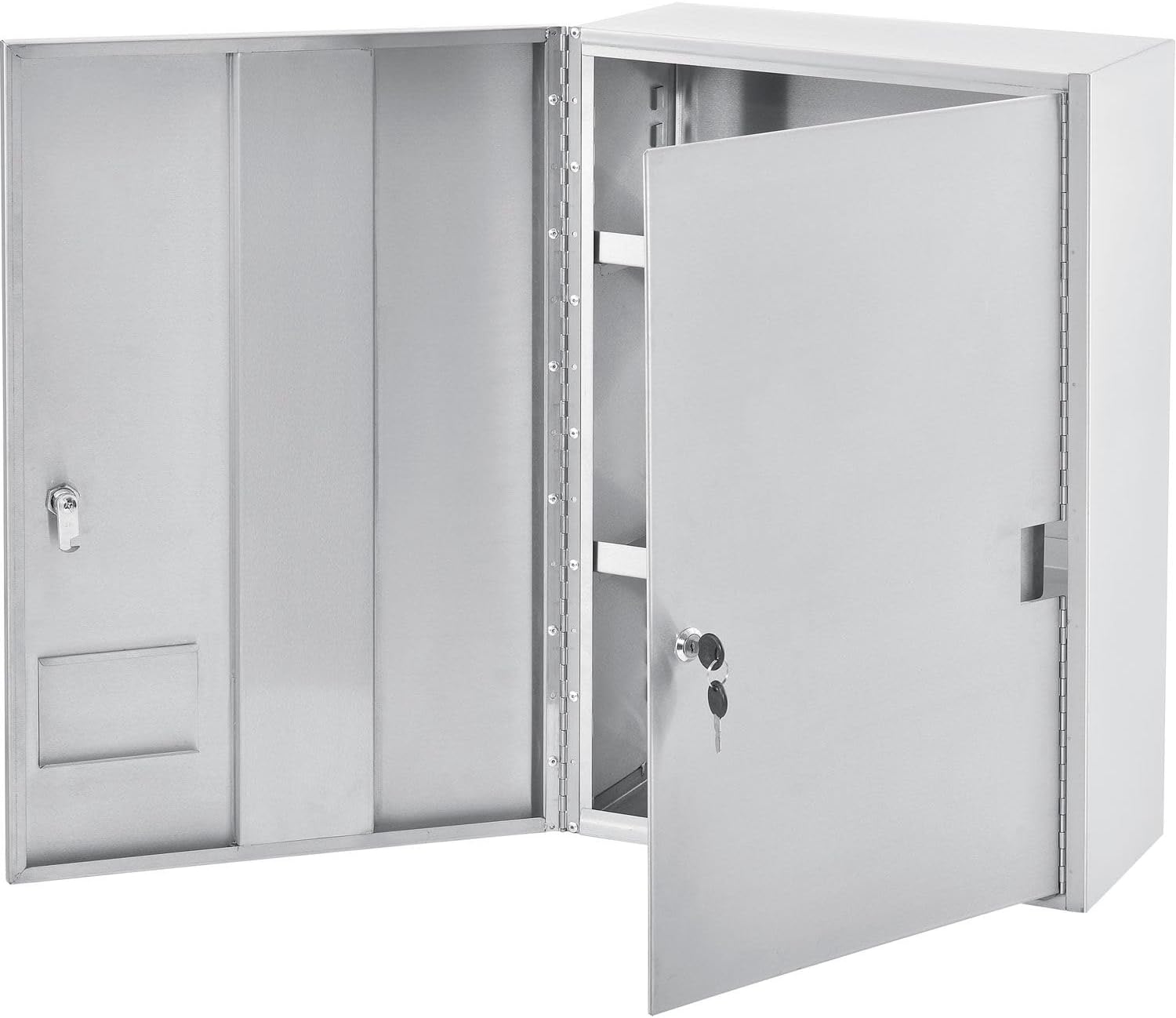 Global Industrial Stainless Steel Narcotics Cabinet, Double Door/Double Lock, 16' W x 8' D x 24' H, for Doctor's Offices, Patient Rooms, Hospitals, Laboratories and More