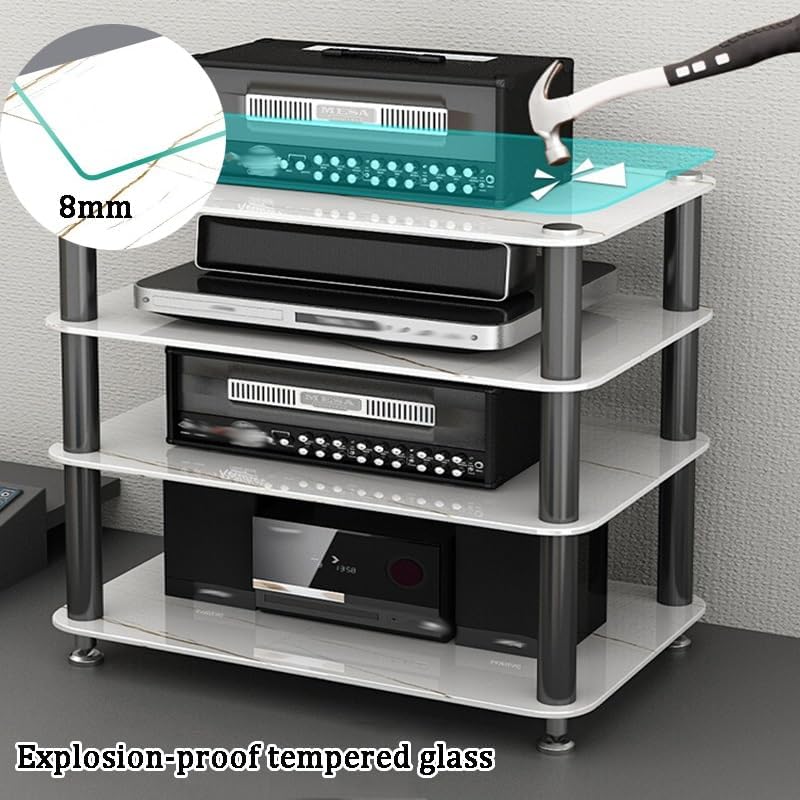 Multifunctional Desktop Speaker Stand & Media Storage Shelf, Record Player Cabinet with Non-Slip Shock Pads for Enhanced Sound & Organization
