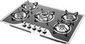 Gas Cooktop, Tempered Glass Panel Built-in 5 Burners, Portable LPG Gas Stove Countertop, Dual Fuel Cooktops Gas Cooker for RV Camper Caravan Outdoor Apartments, 30.3Inch Black