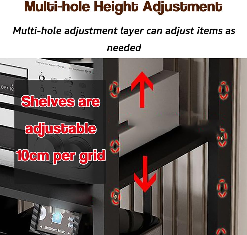AV Media Stand 3-Tier Movable Record Player DVD CD Audio Rack Tower Holder, Adjustable Media Storage Cabinet, Equipment Console Shelf for Home Office Theater,Black,H27.4in/69.5cm