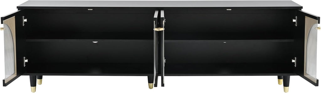LUMISOL Modern TV Stand for 75'+ TV, Arch TV Console with Glass Door Cabinets, Wood Entertainment Center with Arch Panel Doors for Living Room, Bedroom, Black