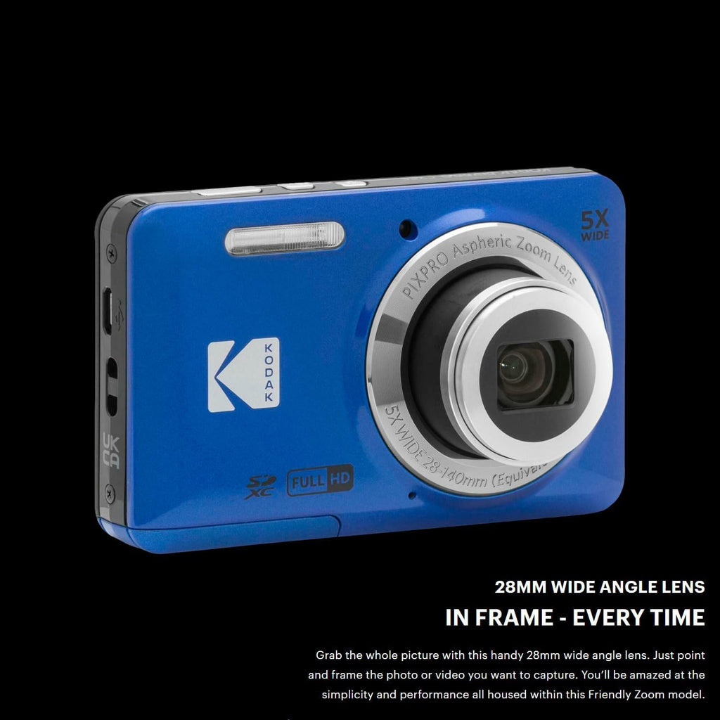 Kodak PIXPRO Friendly Zoom FZ55 Digital Camera (Blue) Bundle with 32GB Memory Card and Digital Camera LCD Screen Protectors (3 Items)