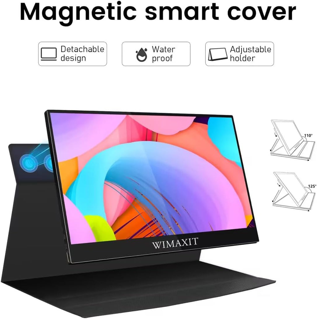 WIMAXIT 15.6 Inch Portable Touch Monitor with Dual Speakers, Full HD 1920 x 1080, VESA 75 mm, HDMI/USB-C Connection, Ideal for Laptops, Xbox and Smartphones