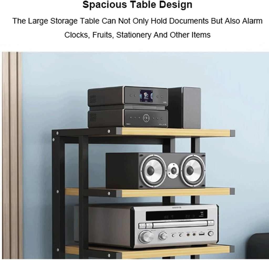 Audio Rack Wooden Stereo Rack Audio Equipment Rack Audio Open Rack Cabinet HiFi Rack with Wheels Audio-Video Shelving Movable Strong(Natural,4 Tier)