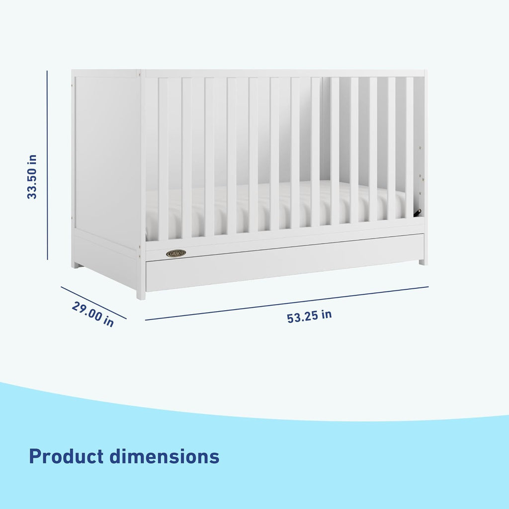 Graco Theo 3-in-1 Convertible Crib with Storage Drawer – GREENGUARD Gold Certified Baby Crib Crafted from Wood, Converts to Toddler Bed, Daybed, and Full-Size Bed (White)