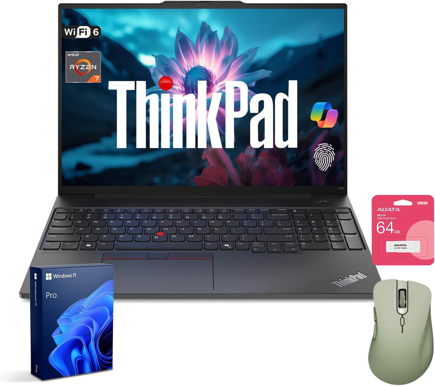 Lenovo ThinkPad E16 Business Laptop | 16' FHD+ Touchscreen | AMD Ryzen 7 7735U | 32GB DDR5 | 1TB SSD | Fingerprint | Backlit KB | | Webcam | HDMI | Wi-Fi 6 | Windows 11 Pro | Black | with Bundle Set