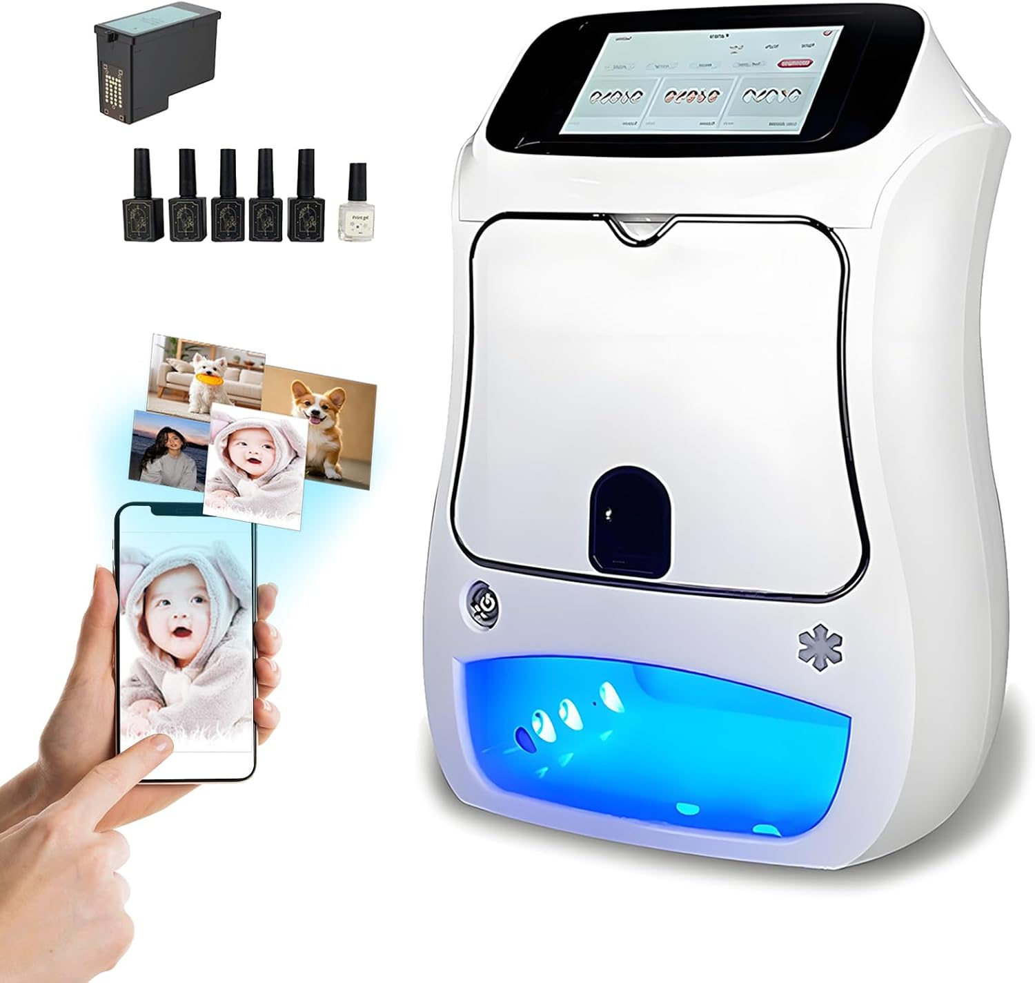 3D Digital Nail Printer,Digital Mobile Nail Art Printer with Touch Screen Display for Girls' Home Nails,Weddings,Nail Art Studio,White