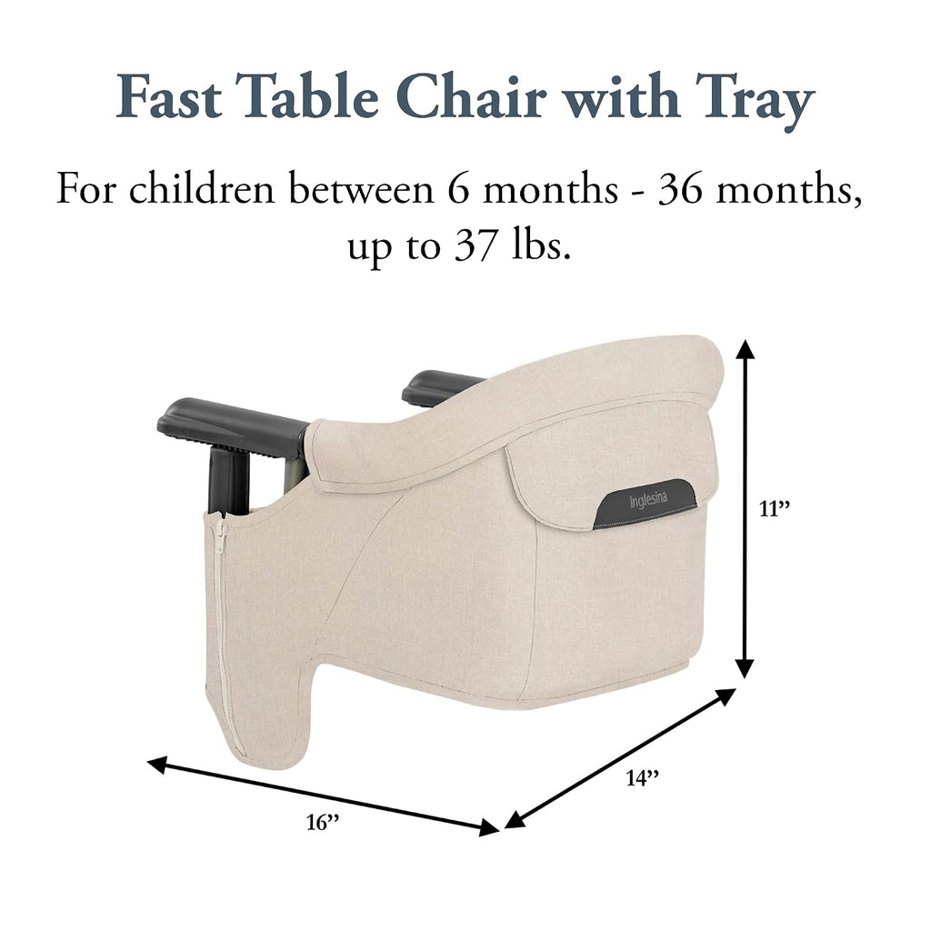 Inglesina Fast Table Chair - Desert Beige + Fast Dining Tray - Portable Baby High Chair for Babies & Toddlers up to 37 lbs - Fits Tables 0.8''-3.5'' Thick - Compact, Easy to Use - Travel Bag Included