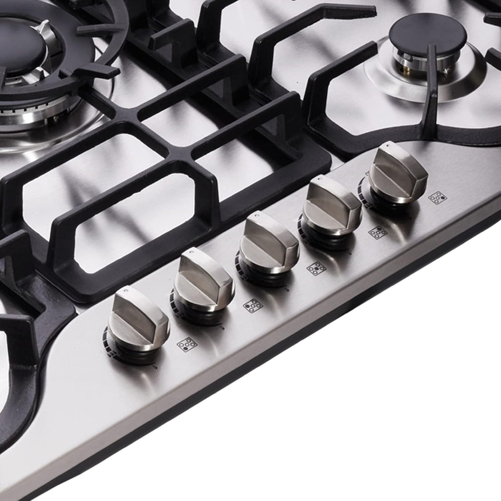 30 Inch Gas Cooktop Stainless Steel 5 Burners Stovetop Dual Fuel Gas Hob NG/LPG Convertible Gas Cooktop HF57042 Stainless Steel