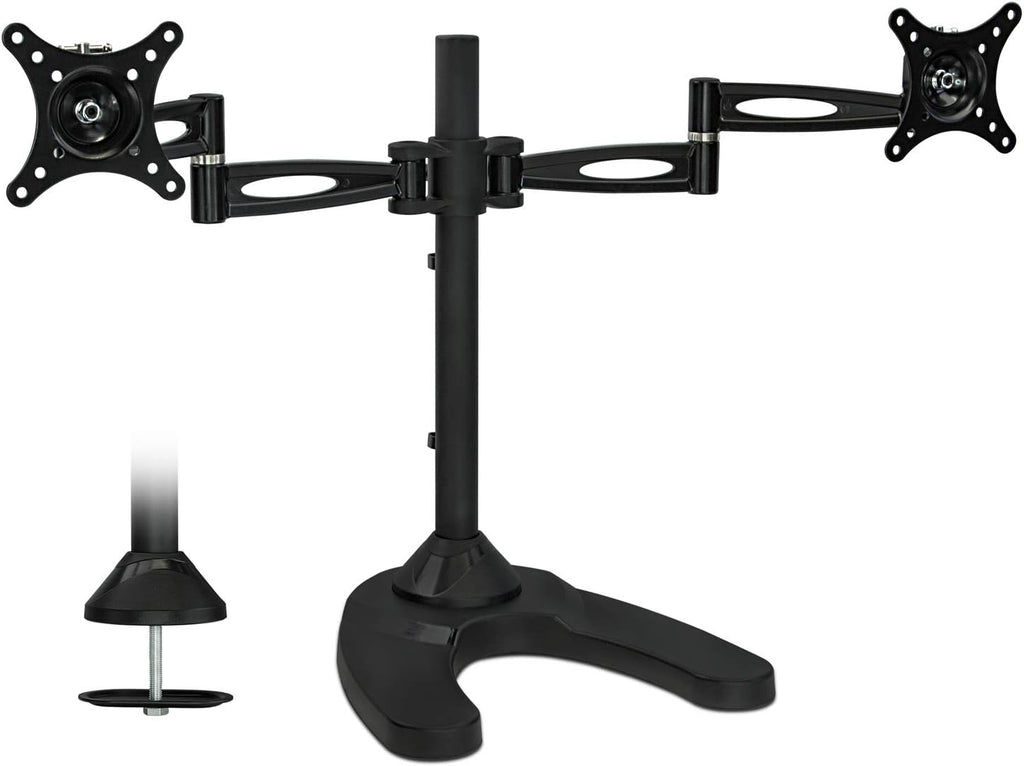 Mount-It! Dual Monitor Stand for Desk, Adjustable Monitor Stand for 2 Screens up to 27', 22 lbs Each, VESA 75x75 100x100, Full Motion Arms, Free Standing Base or Grommet Mount, MI-792