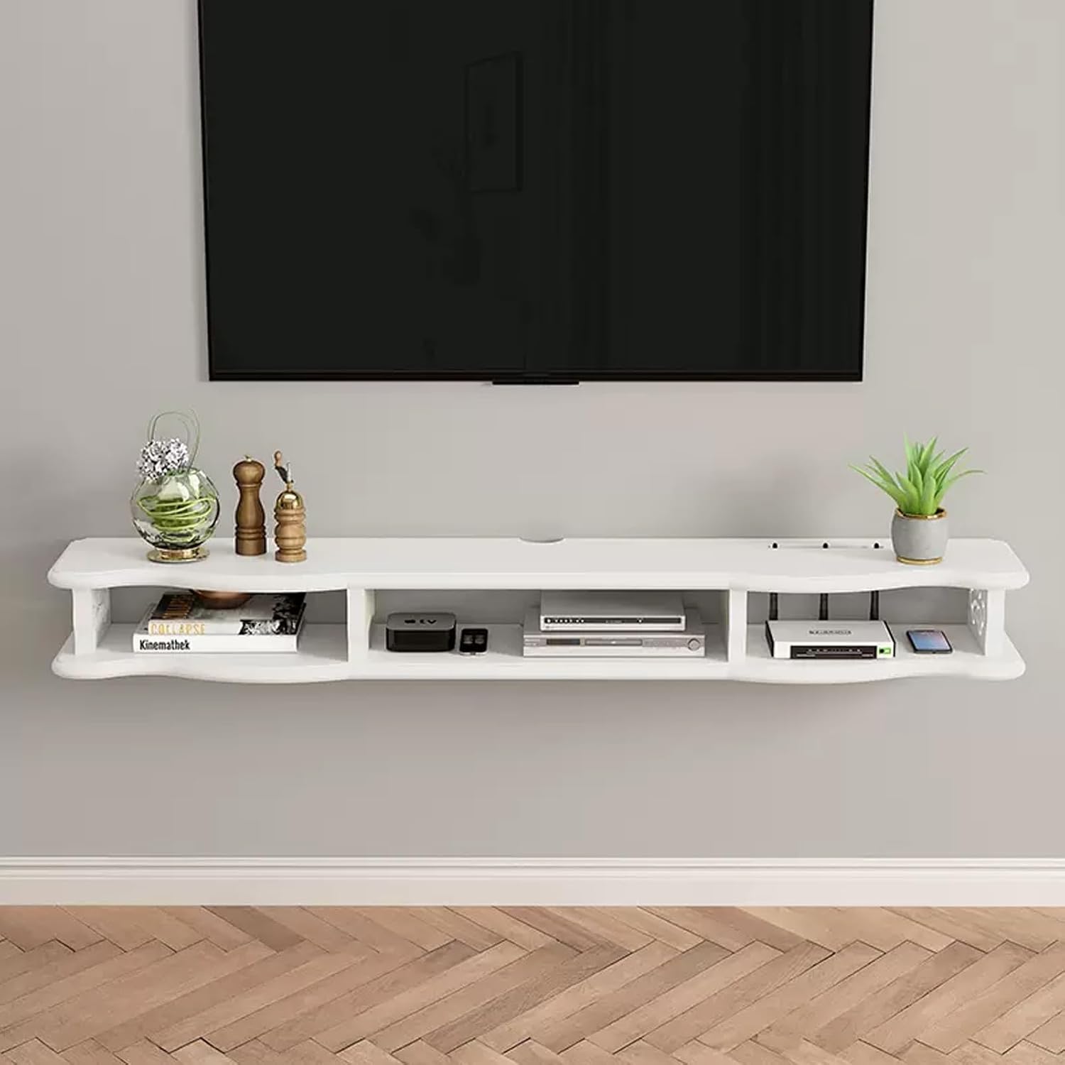 Floating TV Stand, Wall Mounted TV Shelf Ntertainment Media Center TV Unit Audio and Video Equipment Rack for Media Room Gaming Room and Home, for 32-75in TVs (Size : 140x24x16cm/55x9x6in)
