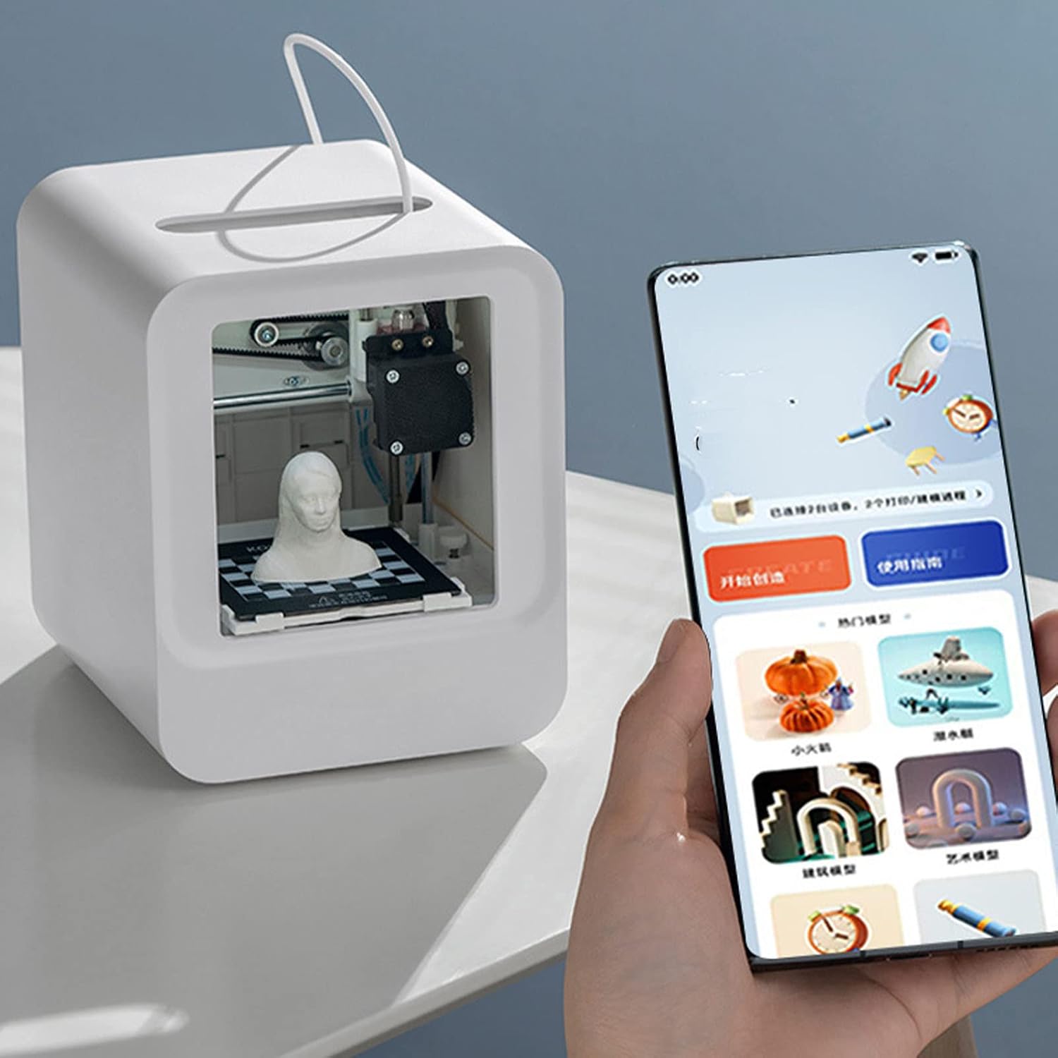 Gonetre 3D Printer Mini Intelligent Desktop 3D Printer High Accuracy Easy to Use Out of The Box Fully Assembled for Beginners Kids Home School Office White EC1 (US Plug)