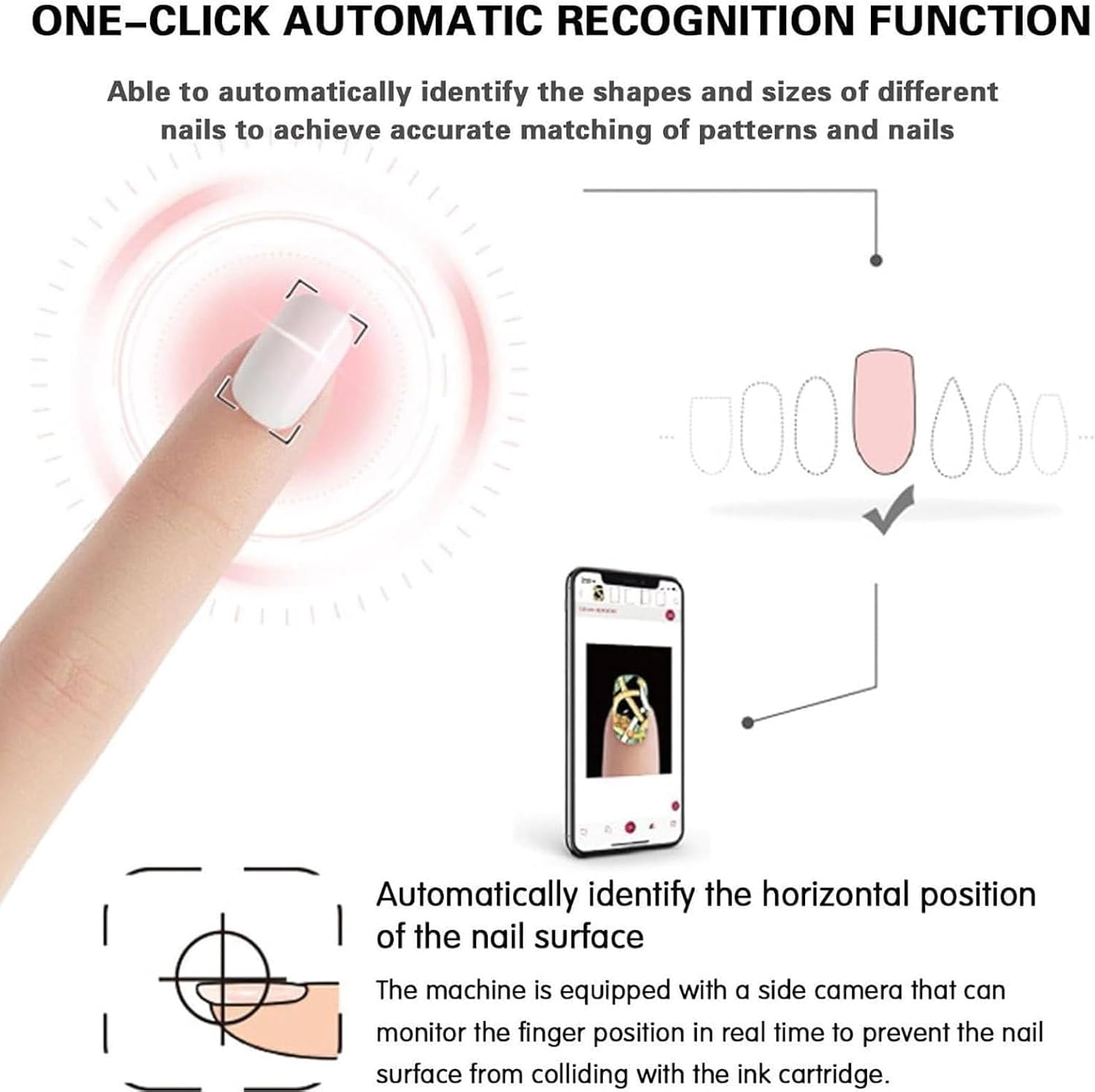Nail Printer,3D Smart Automatic Nail Printer,Nail Pattern Printer,Multi-Function Portable Mobile Nail Painting Machine,Suitable for Children (White)