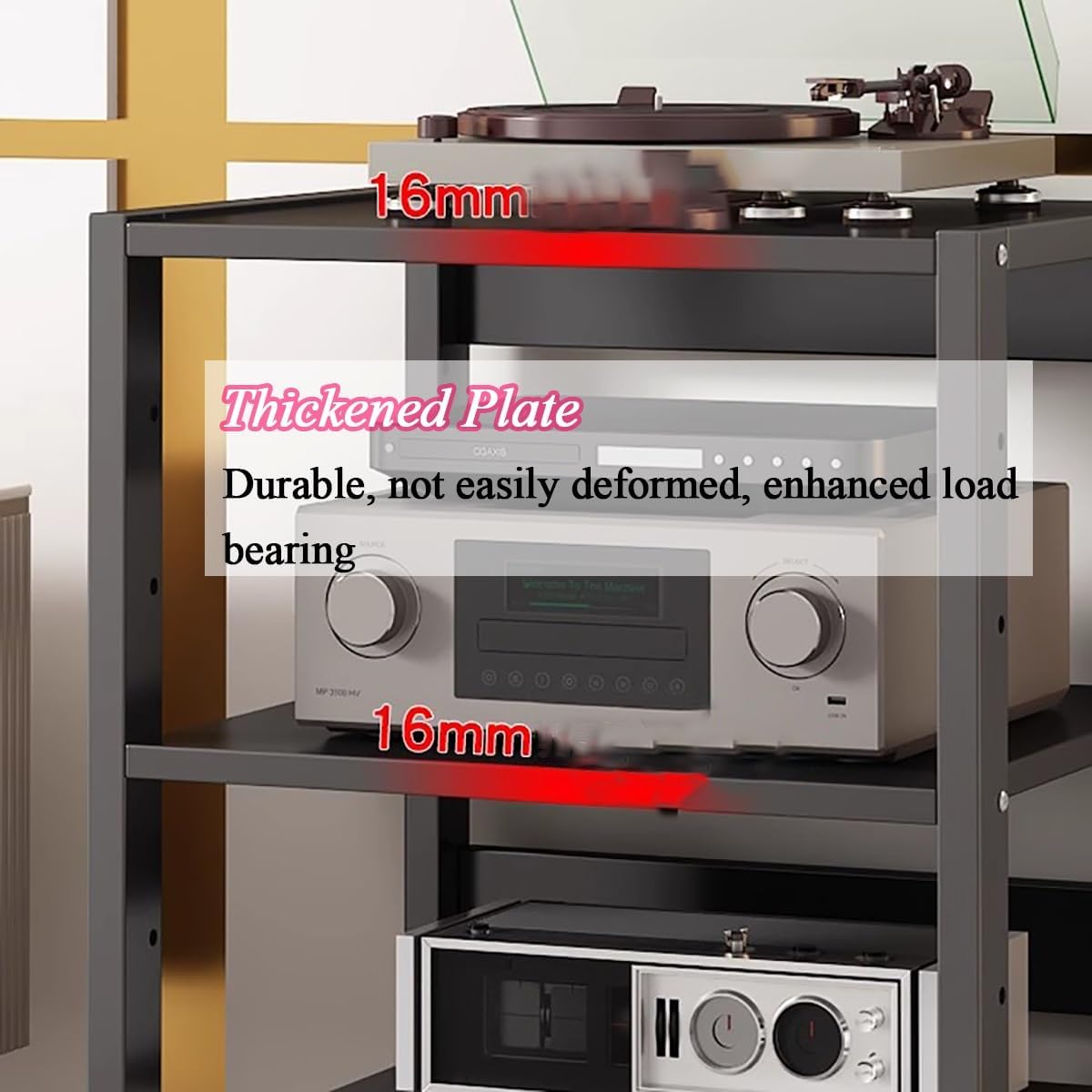 Small Space 5/6 Tier Media Speaker Amplifier Storage Shelf, Movable Audio Video Equipment Rack Stereo Receiver Components Cabinet
