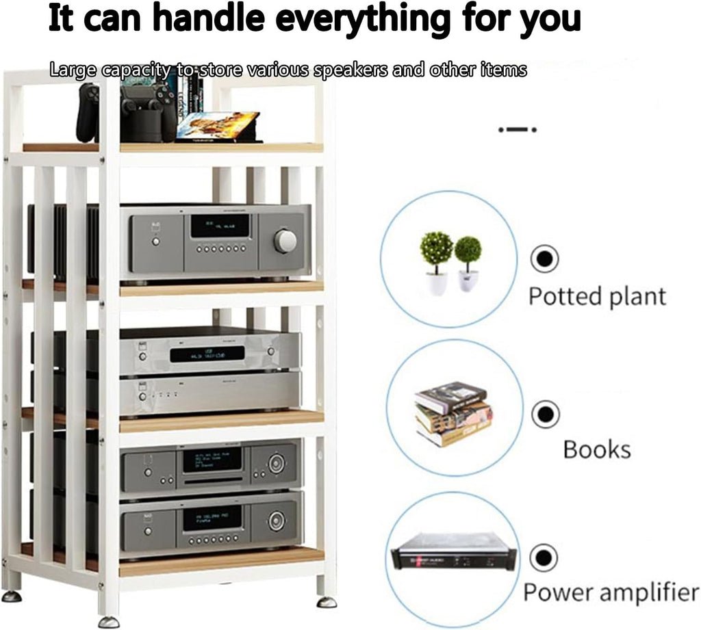 4-Tier Storage DVD CD Player Stand, Wooden AV Media Cabinet, Stereo Rack for Home/Office/Theater, Amplifier & Audio Video Component Storage Solution