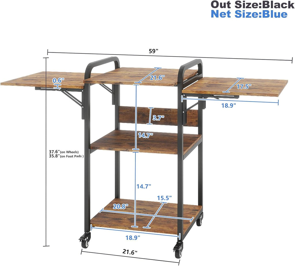 PUNCIA 3 Tier Movable Heat Press Table Foldable Heat Transfer Machine Stand Heavy Duty Rolling Workbench with Folding Table for DIY Sublimation Transfer Machine Metal Shelf Storage Organization