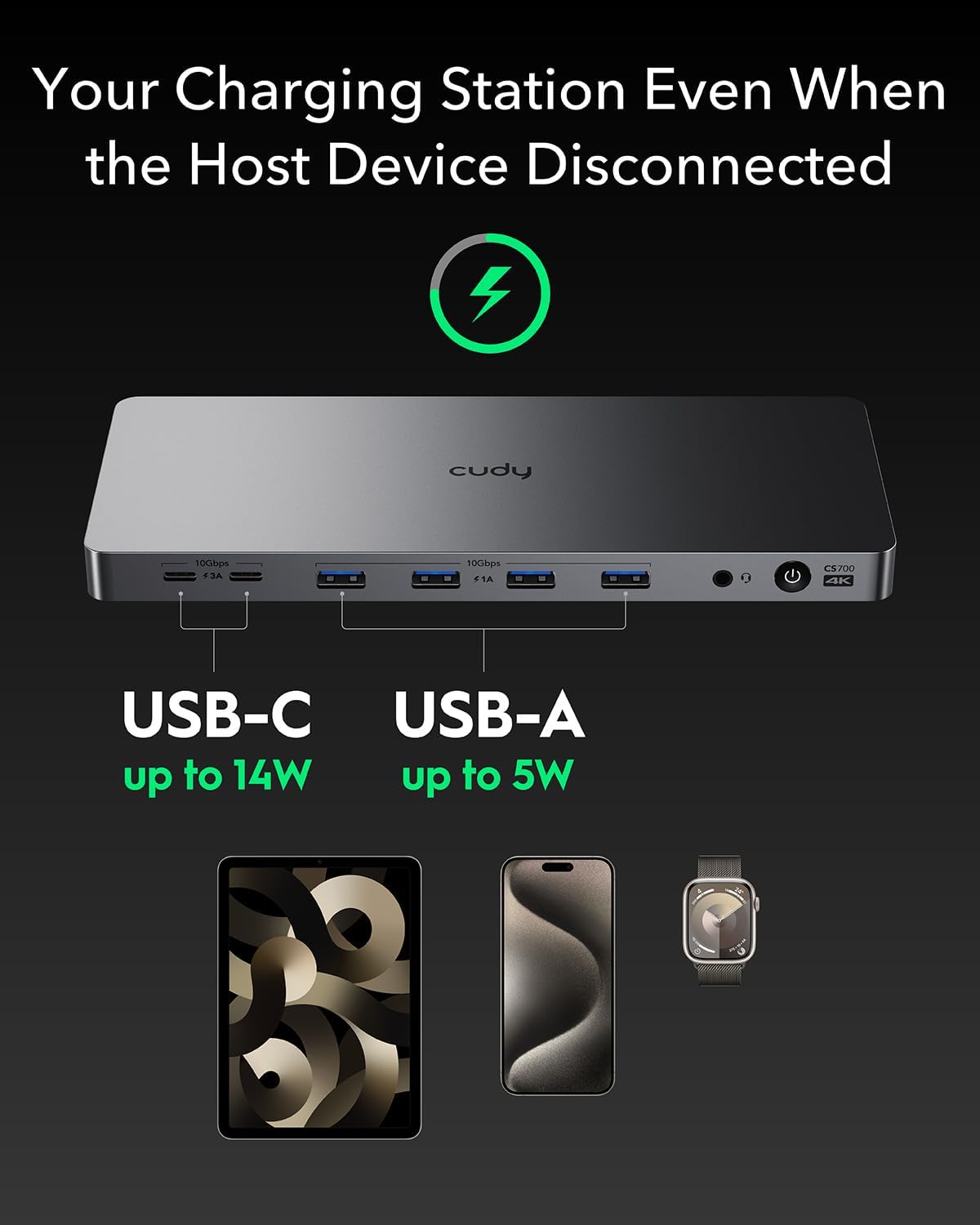 Cudy USB 3.2 Gen 2 Dual 4K 60Hz Display Docking Station, Up to 2 Monitor Display, 10Gbps USB C, 2 HDMI & Display Ports, 1000Mbps RJ45 Port, 100 Watts PD, 150 Watts PSU, DisplayLink, CS700