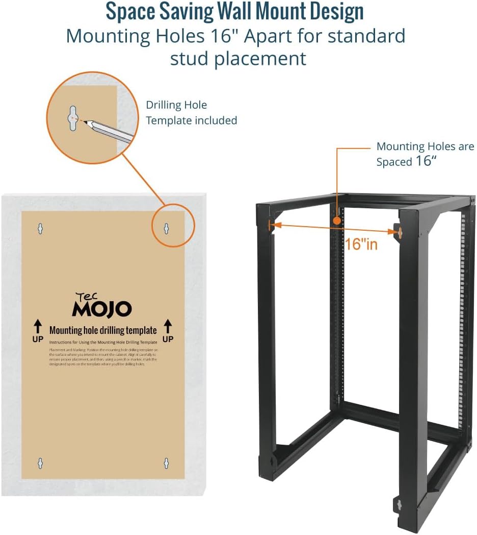 Tecmojo 18U Wall Mount Rack, Server Rack,Open Frame Server Rack,Network Rack for 19inch Computer/AV/Data/IT/Media Equipment,18inch Depth,16inch Apart Mounting Holes,Swing Gate,Square and Tapped Holes